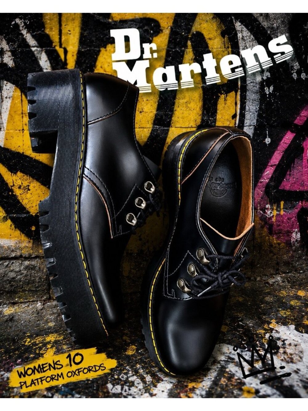 Dr Martens Doc Leona Platform Oxfords Womens Black Leather Chunky Combat Shoe 10